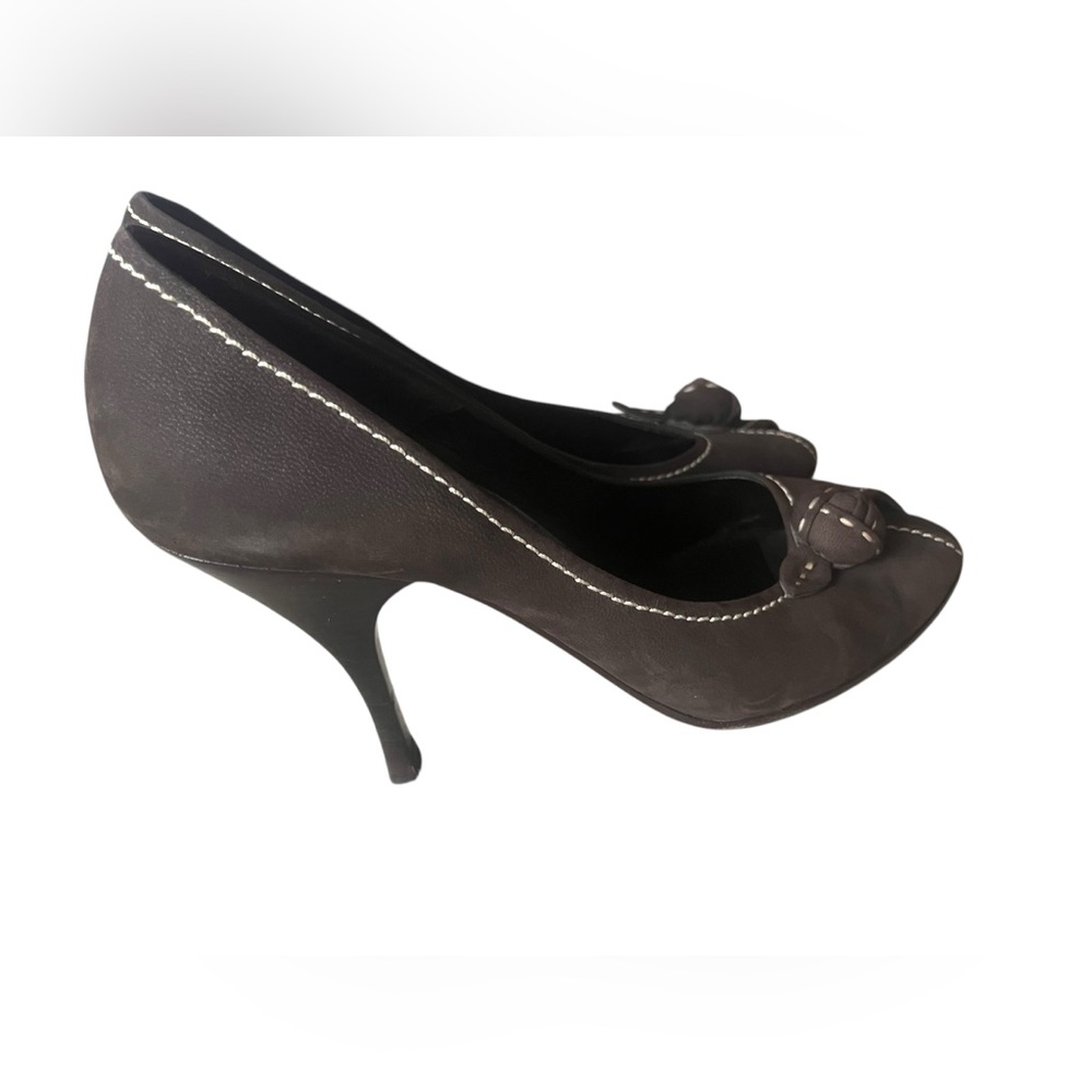 Prada Brown Suede Peep Toe Heels